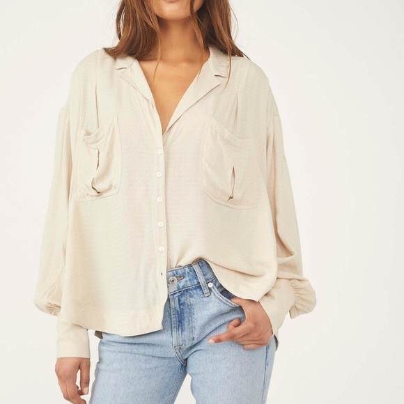 Free People Erin Buttondown in Tea/Cream size XS - Picture 2 of 12